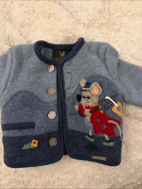 Giesswein Blue Wool Kids Jacket with Mouse Patch